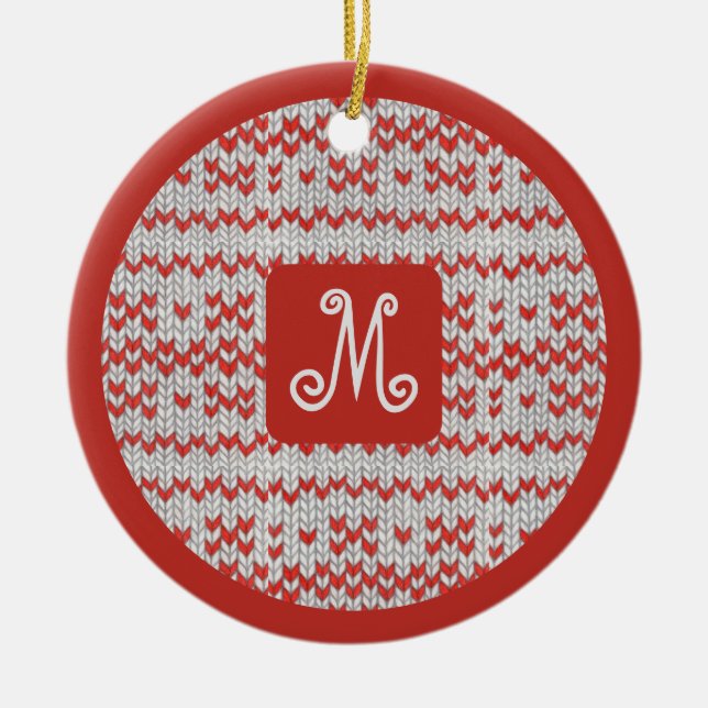 RED NORDIC STRICK Keramik Circle Ornament (Vorne)