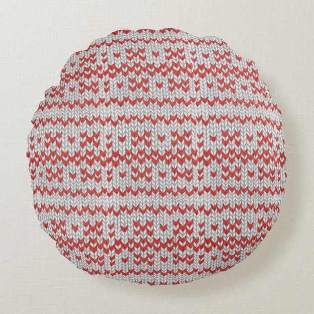 RED NORDIC STRICK Round Throw Kissen (Vorderseite)
