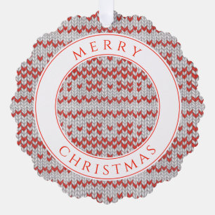 RED NORDIC STRICK Scalloped Paper Ornament Card Karte