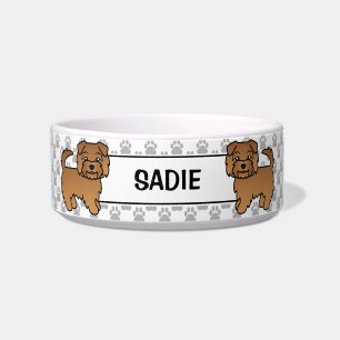 Red Norfolk Terrier Cartoon Hunde & Name Napf