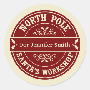 Red North Pole Weihnachtsgeschenk-Aufkleber Runder Aufkleber