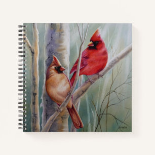 Red Northern Kardinal Bird Pair Watercolor Art Notizbuch