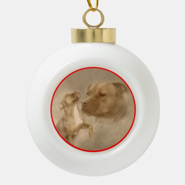 Red Nose Pitbull weiße Weihnachtsbaumen Keramik Kugel-Ornament (Vorderseite)
