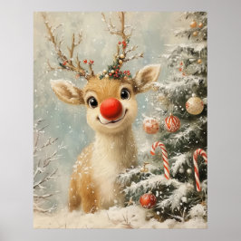 Red Nose Reindeer Christmas Poster
