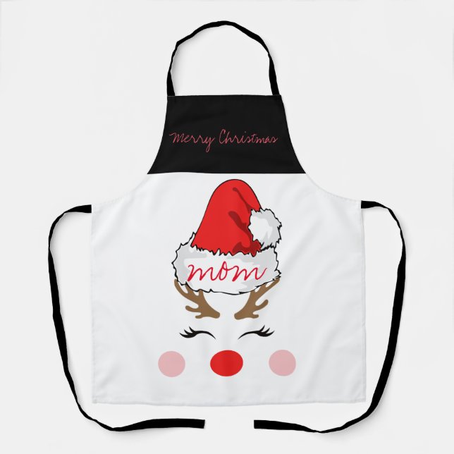 Red Nose Reindeer Santa's Hat frohe Weihnachts-Mam Schürze (Vorderseite)