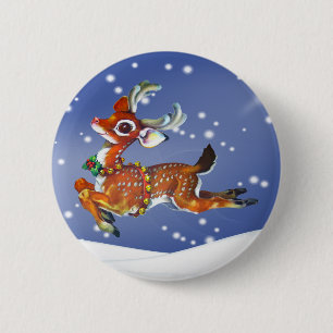 Red Nose Reindeer Vintage Kunst Button