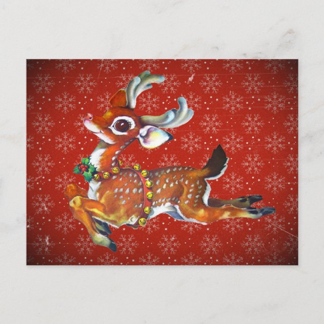 Red Nose Reindeer Vintage Kunst Postkarte (Vorderseite)