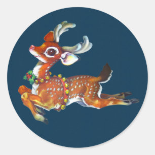 Red Nose Reindeer Vintage Kunst Runder Aufkleber