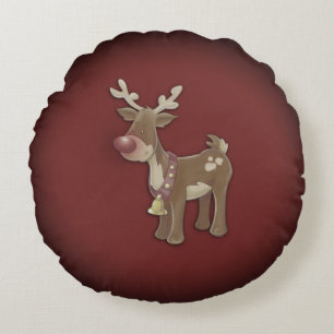 Red Nose Reindeer Weihnachten Rundes Kissen