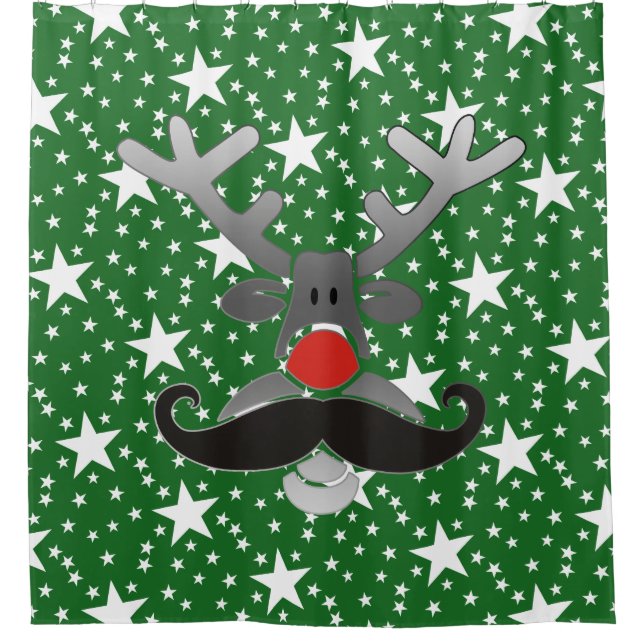 Red Nosed Rudolph mit Mustache + Ihre Idee Duschvorhang (Vorderseite)