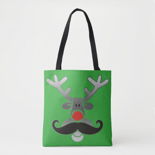 Red Nosed Rudolph mit Mustache + Ihre Idee Tasche (Vorderseite)