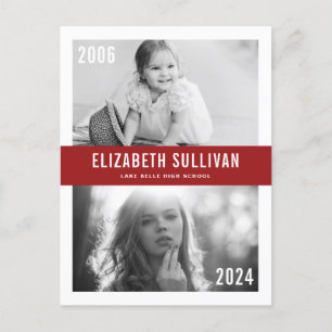 Red Now and Then Class of 2022 Graduation Ankündigungspostkarte