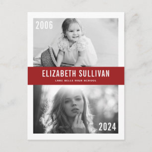 Red Now and Then Class of 2022 Graduation Ankündigungspostkarte