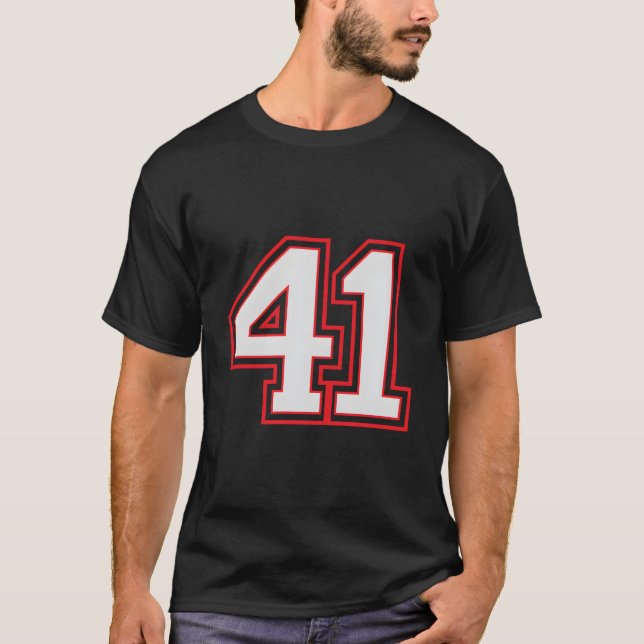 Red Number 41 Sports Player Jersey Spielsieger T-Shirt (Vorderseite)