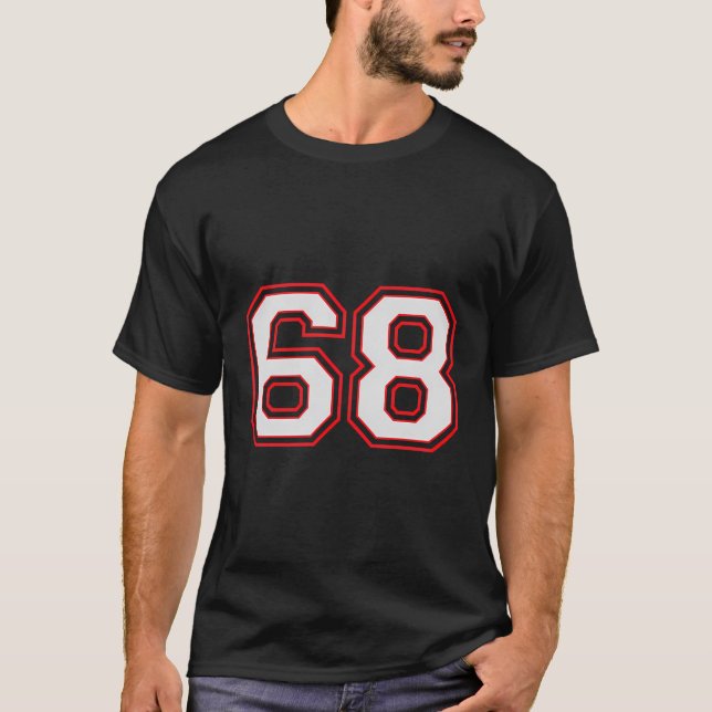 Red Number 68 Sports Player Jersey Spielsieger T-Shirt (Vorderseite)