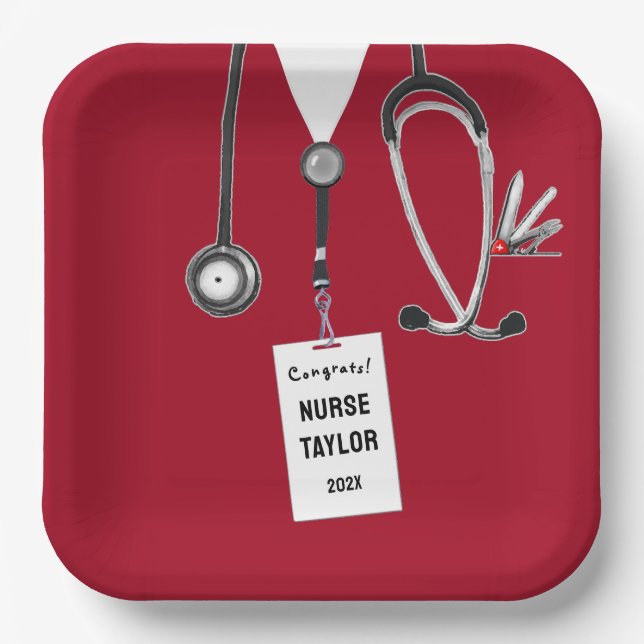 Red Nurse Grad 2025 Party Paper Teller (Vorderseite)