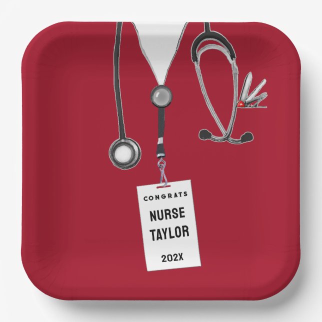 Red Nurse Grad 2025 Party Paper Teller (Vorderseite)