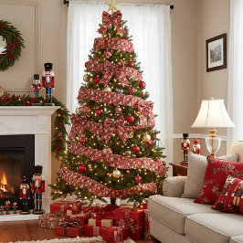 Red Nutcrackpattern Weihnachten Satinband