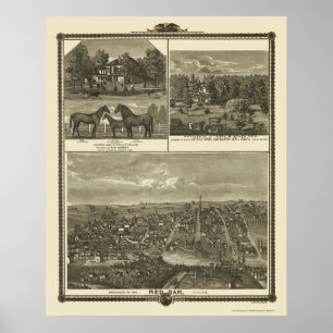 Red Oak, IA Panorama Karte - 1875 Poster