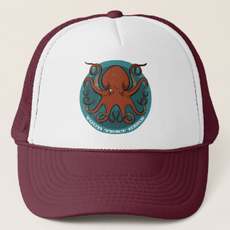 Red Octopus Add Your Name Sea Monster Cartoon Truckerkappe