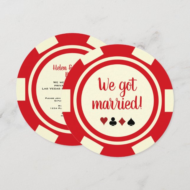 Red Off White Poker Chip Heiratserklärung Einladung (Vorne/Hinten)
