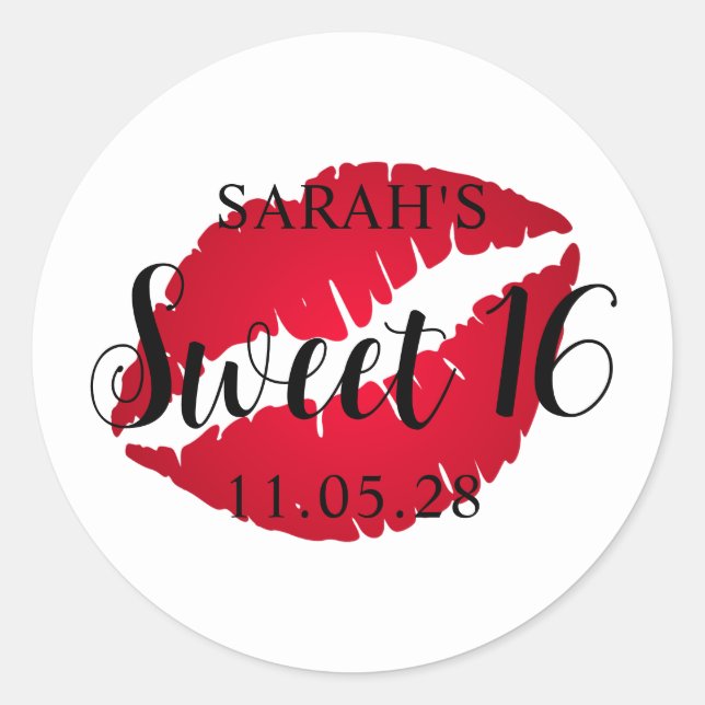 Red Ombre Lipstick Sweet 16 Runder Aufkleber (Vorderseite)