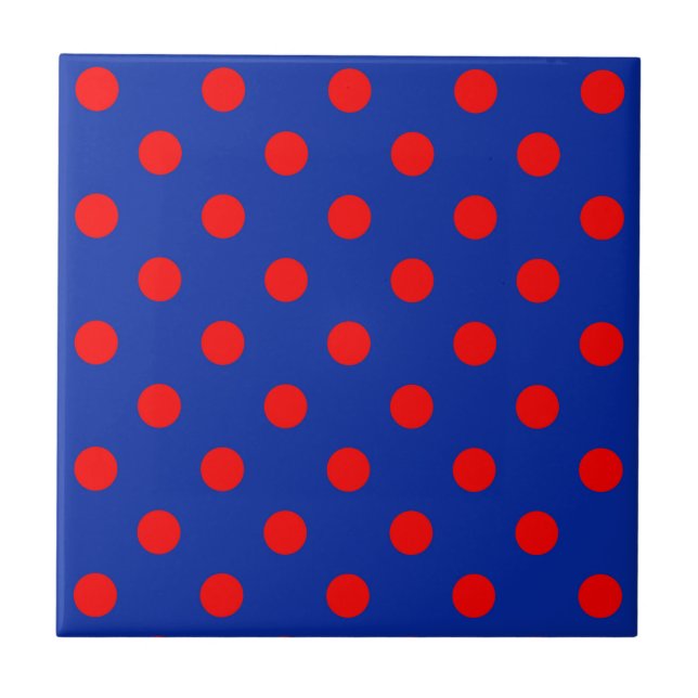Red On Blue Polka Dots Pattern Design  Fliese (Vorderseite)