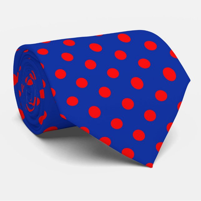 Red On Blue Polka Dots Pattern Design  Krawatte (Von Creator hochgeladen)