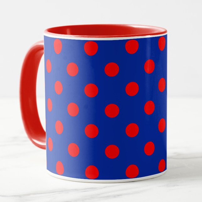Red On Blue Polka Dots Pattern Design  Tasse (Von Creator hochgeladen)