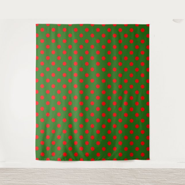 Red On Green Polka Dots Pattern Design  Wandteppich (Vorderseite)