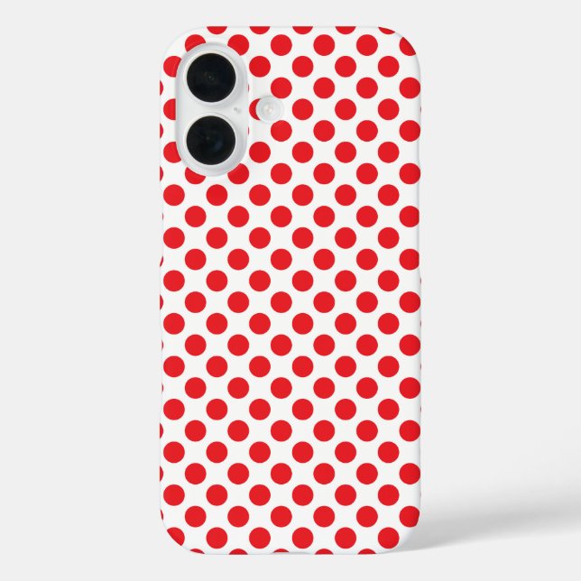 Red on White Polka Dot iPhone 16 Hülle (Rückseite)