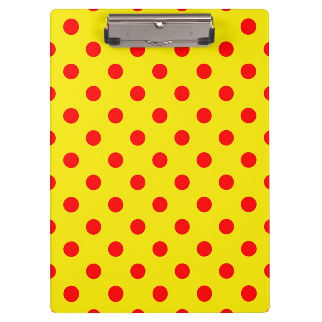 Red On Yellow Polka Dots Pattern Design  Klemmbrett (Vorderseite)