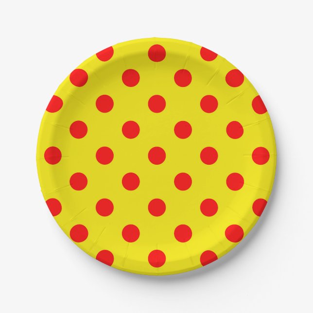 Red On Yellow Polka Dots Pattern Design  Pappteller (Vorderseite)