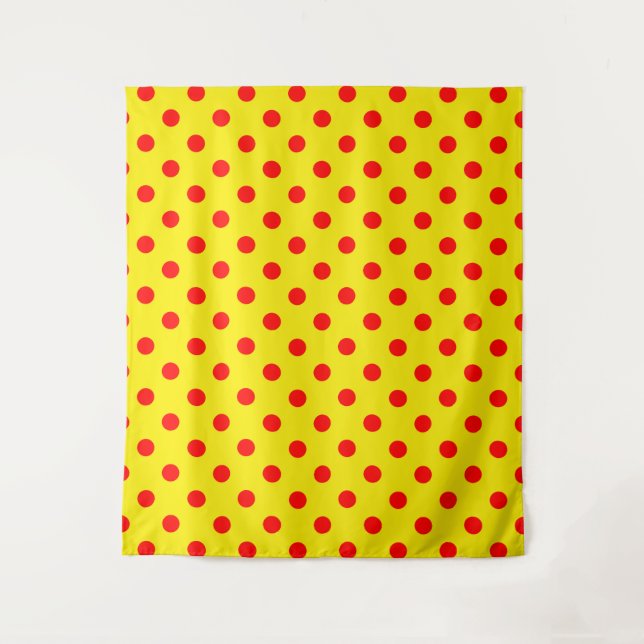 Red On Yellow Polka Dots Pattern Design  Wandteppich (Vorderseite)