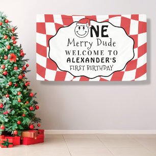 Red One Happy Typ Weihnachten 1. Geburtstag Party Banner