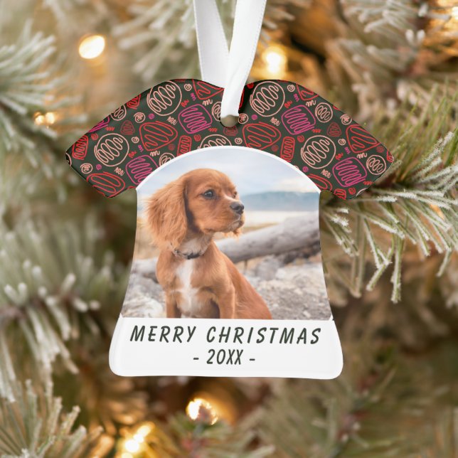 Red One Line Art Hund Foto Weihnachten Keepake Ornament (Baum)