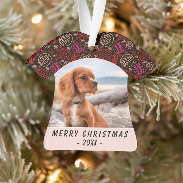 Red One Line Art Hund Foto Weihnachten Keepake Ornament (Baum)