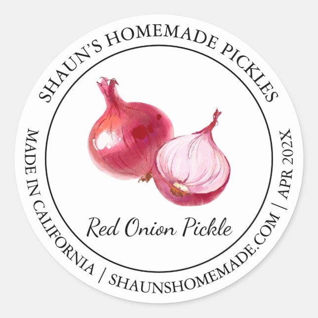 Red Onion Pickle Modernes Label Runder Aufkleber (Vorderseite)
