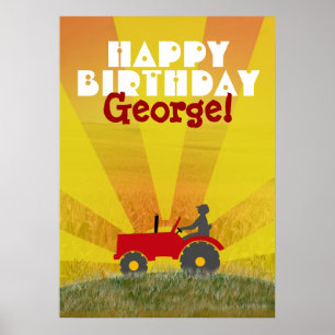 Red or Green Tractor Birthday Poster