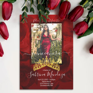 Red, or Quinceanera Rhinestone Tiara Invitation