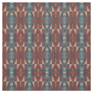 Red Orange Aquamarin Blue Taupe Brown Ethnic Look Stoff