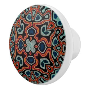 Red Orange Dark Aquamarin Blue Ethnic Stamm Art Keramikknauf