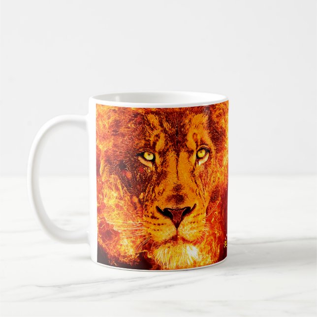Red Orange Flaming Lion of Judah Kaffeetasse (Links)