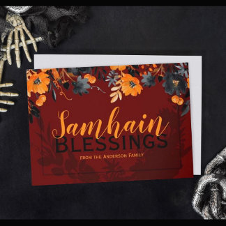 Red & Orange Floral Samhain Blessings Witchy Feiertagskarte
