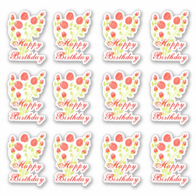Red Orange Floral Sticky Aufkleber (Vorderseite)