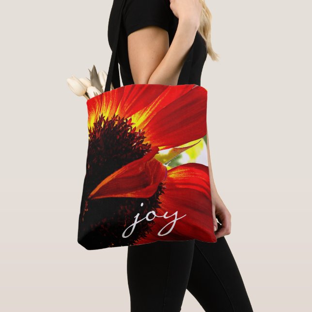 Red Orange Gerbera Daisy Foto Joy Script Modern Tasche (Von Nahem)