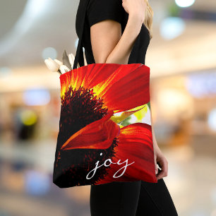 Red Orange Gerbera Daisy Foto Joy Script Modern Tasche