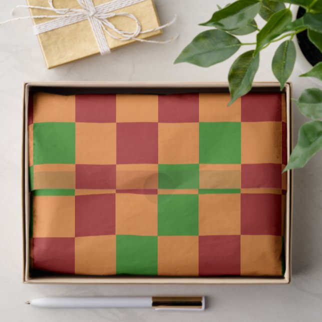 Red Orange Green Checkered Pattern Design  Seidenpapier (Von Creator hochgeladen)