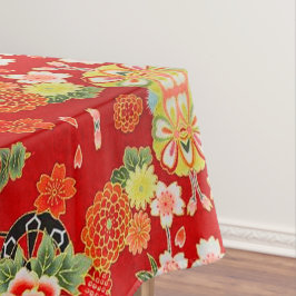 Red Orange Green japanische Blumenwolle Dining Tischdecke