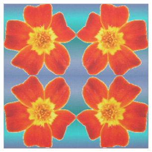 Red Orange Marigold Blume Blaues Hintergrundmuster Stoff